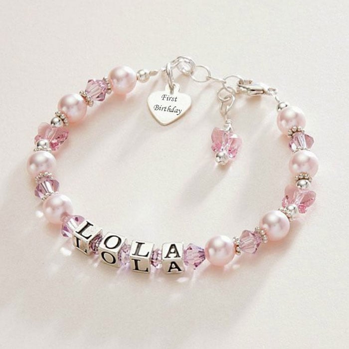 Sterling Silver Crystal Personalised 1st Birthday Bracelet