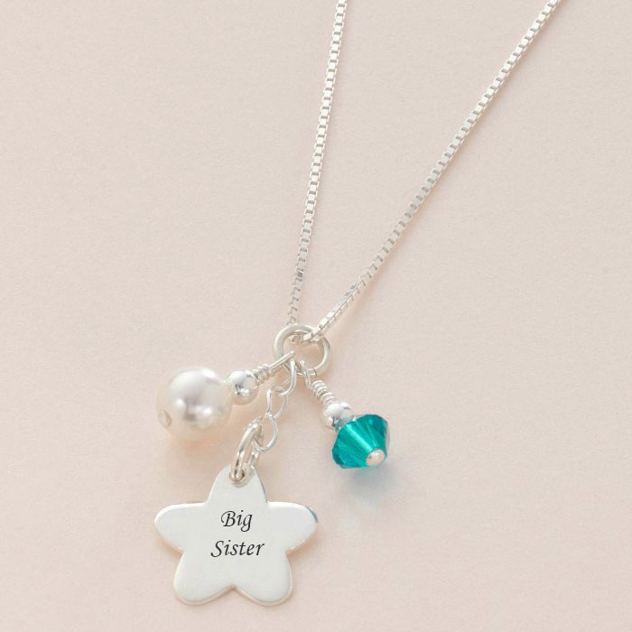 Sterling Silver Flower Birthstone Big Sister Necklace