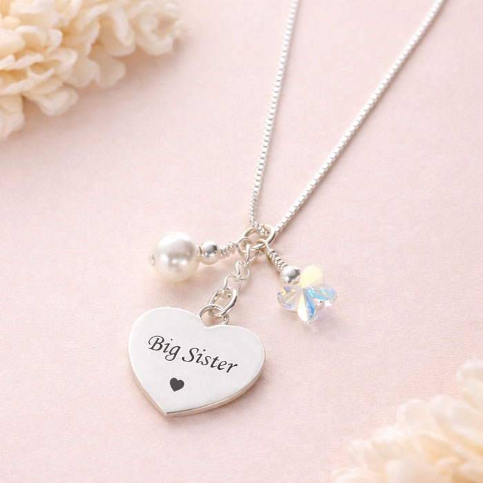 Sterling Silver Big Sister Heart Necklace With Pearl