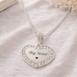 Stainless Steel & Diamante Big Sister Heart Necklace