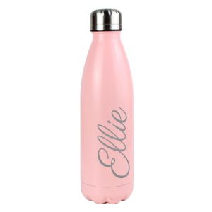 Girl's Personalised Pink Steel Insulated Water Bottle