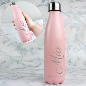 Girl's Personalised Pink Steel Insulated Water Bottle