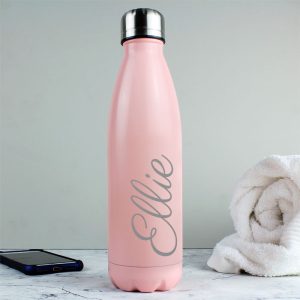 Girl's Personalised Pink Steel Insulated Water Bottle