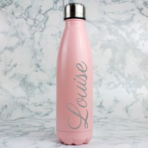 Girl's Personalised Pink Steel Insulated Water Bottle