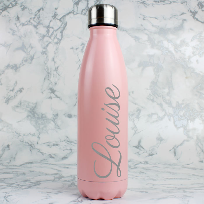Girl's Personalised Pink Steel Insulated Water Bottle