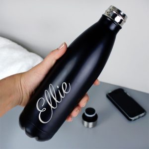 Personalised Black Stainless Steel Insulated Drinks Bottle