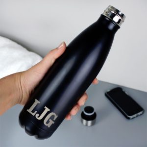 Personalised Initials Black Steel Insulated Drinks Bottle