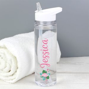 Girl's Personalised Flamingo Island Water Bottle