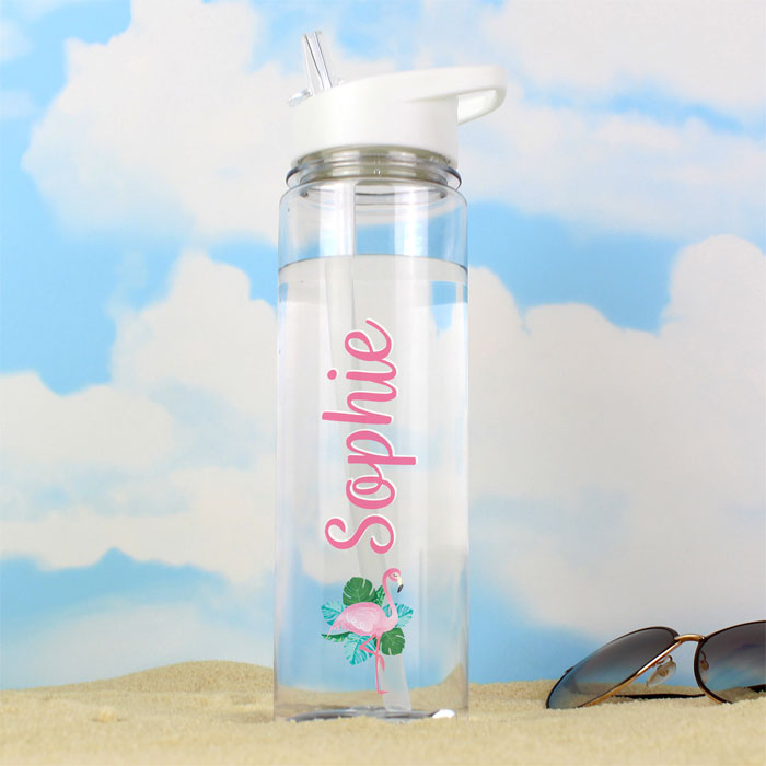 Girl's Personalised Flamingo Island Water Bottle