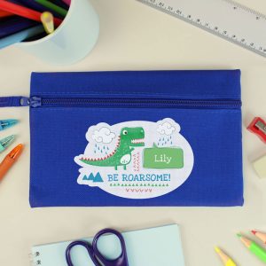 Boy's Personalised Be Roarsome Dinosaur Blue Pencil Case