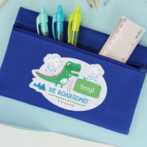 Boy's Personalised Be Roarsome Dinosaur Blue Pencil Case