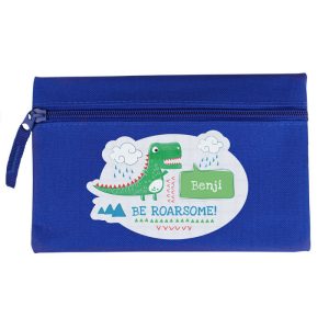 Boy's Personalised Be Roarsome Dinosaur Blue Pencil Case