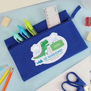 Boy's Personalised Be Roarsome Dinosaur Blue Pencil Case