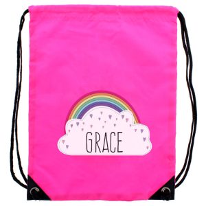 Girl's Personalised Rainbow Pink Swim or School P.E. Kit Bag