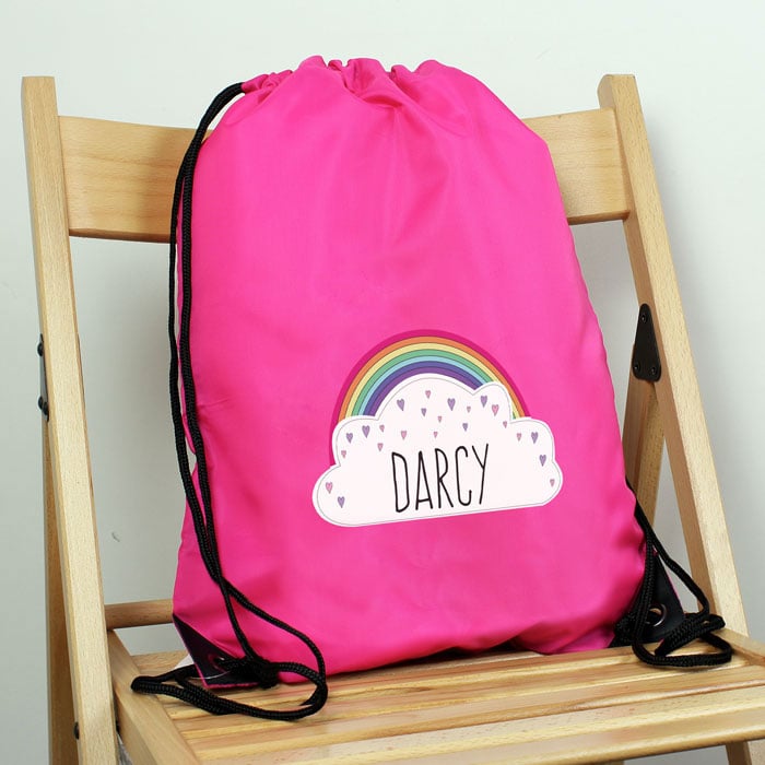 Girl's Personalised Rainbow Pink Swim or School P.E. Kit Bag