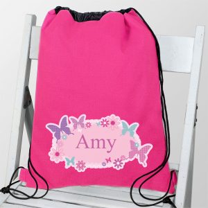 Girl's Personalised Butterfly Waterproof Swim & P.E. Kit Bag