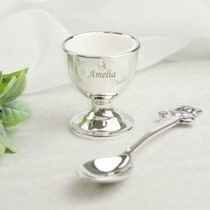 Silver Plated Engraved Personalised Egg Cup and Spoon