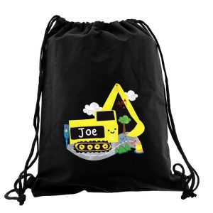 Boy's Black Personalised Digger School Swim & Kit Bag