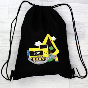 Boy's Black Personalised Digger School Swim & Kit Bag