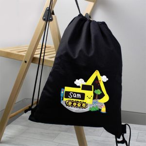 Boy's Black Personalised Digger School Swim & Kit Bag