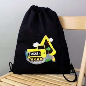 Boy's Black Personalised Digger School Swim & Kit Bag