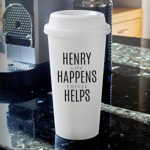 Personalised Black Text Slogan Insulated Travel Mug