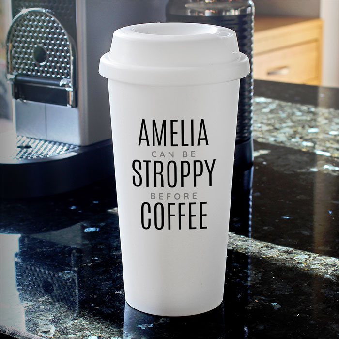 Personalised Black Text Slogan Insulated Travel Mug