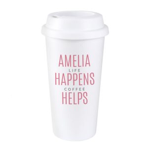 Personalised Pink Text Slogan Insulated Travel Mug
