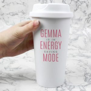 Personalised Pink Text Slogan Insulated Travel Mug