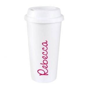Personalised Pink Name Island Insulated Travel Mug