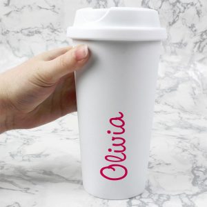 Personalised Pink Name Island Insulated Travel Mug