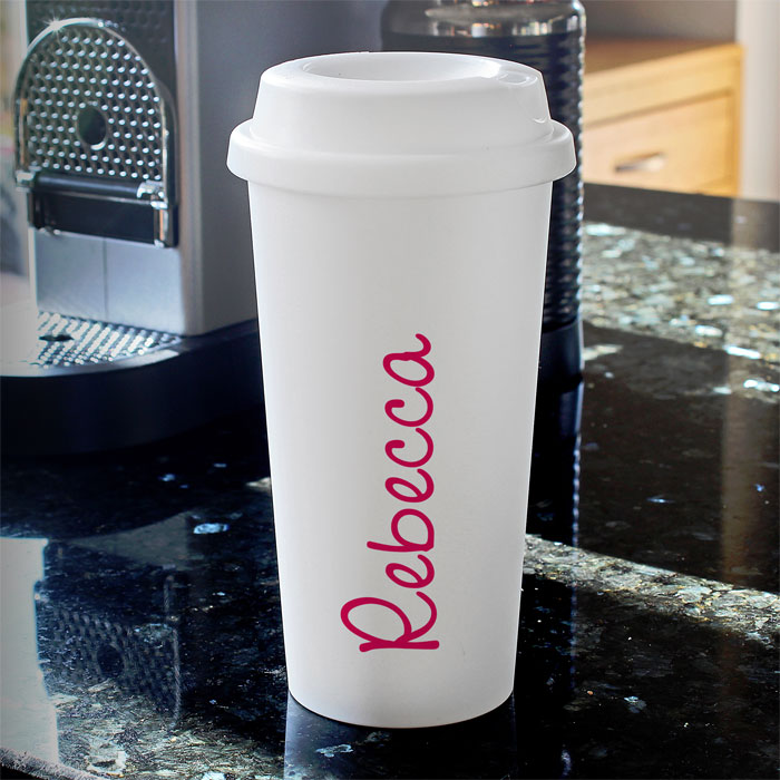 Personalised Pink Name Island Insulated Travel Mug