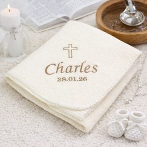 Personalised Embroidered Cream Fleece Christening Blanket