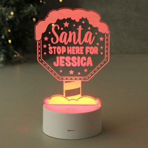 Personalised Santa Stop Here LED Colour Changing Light