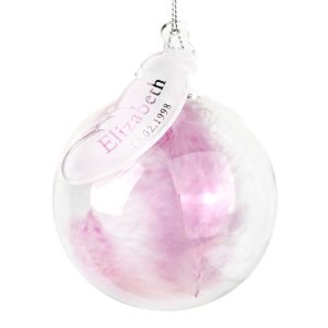 Personalised Name & Date Pink Feather Glass Memorial Bauble