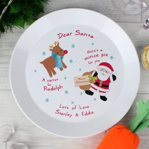 Personalised Santa and Rudolph Mince Pie Plastic Xmas Plate