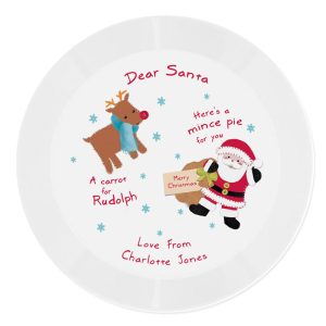 Personalised Santa and Rudolph Mince Pie Plastic Xmas Plate