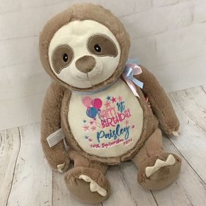 Personalised Embroidered Cubbies Clingy Sloth Teddy Soft Toy