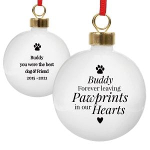 Personalised Pawprints Ceramic Pet Memorial Bauble Dogs Cats