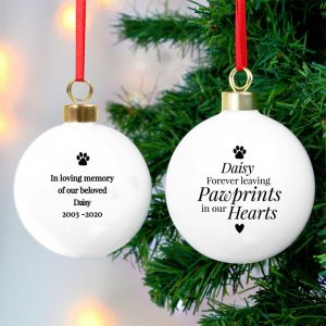 Personalised Pawprints Ceramic Pet Memorial Bauble Dogs Cats