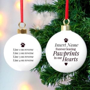Personalised Pawprints Ceramic Pet Memorial Bauble Dogs Cats