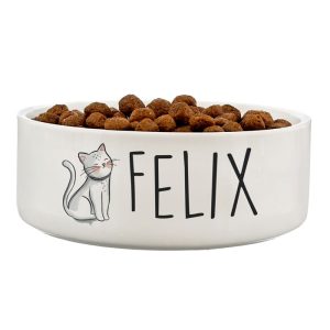 Personalised Scribble Cat 14cm Medium Ceramic Food Bowl