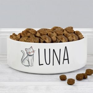 Personalised Scribble Cat 14cm Medium Ceramic Food Bowl
