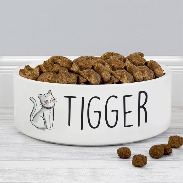 Personalised Scribble Cat 14cm Medium Ceramic Food Bowl