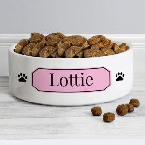 Personalised Pink Plaque 14cm Medium Pet Food Bowl