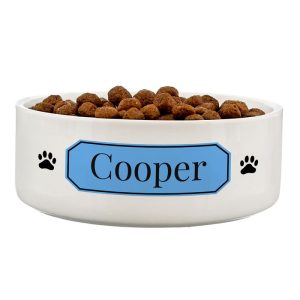 Personalised Blue Plaque 14cm Medium Food or Water Pet Bowl