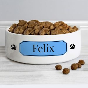 Personalised Blue Plaque 14cm Medium Food or Water Pet Bowl
