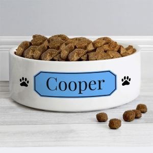 Personalised Blue Plaque 14cm Medium Food or Water Pet Bowl