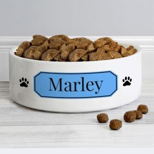 Personalised Blue Plaque 14cm Medium Food or Water Pet Bowl