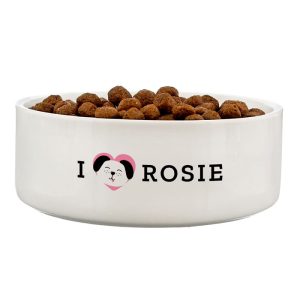 Personalised I Love my Dog 14cm Ceramic White Pet Bowl